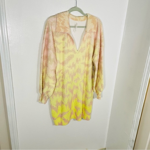 NEW Anthropologie Long-Sleeve V-Neck Sweater Mini Dress Oversized Preppy Relaxed - Picture 3 of 10